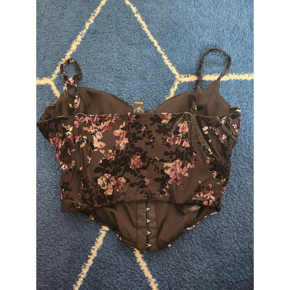 Windsor Women's Velvet Floral Black Corset Small - Picture 4 of 5